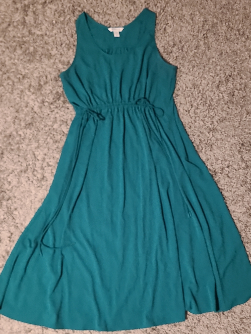 Athleta Sleeveless Green Shin Length Dress with Drawstring Waist, With Pockets!